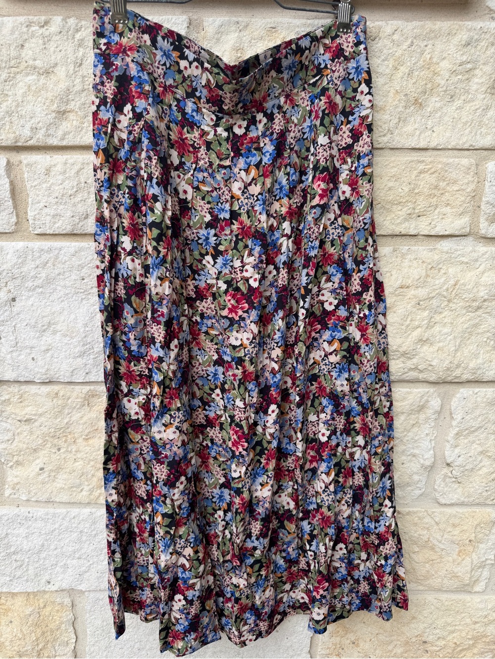 Sezane Alicia Floral Midi Skirt in Blue, Red, Green, Cream